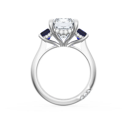 Emerald 3-Stone Engagement Ring in Blue Sapphire
