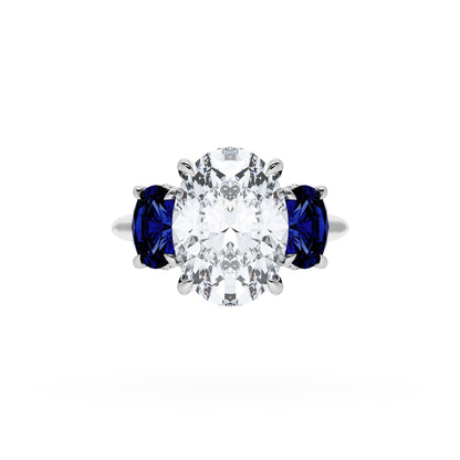 Oval 3-Stone Engagement Ring in Blue Sapphire