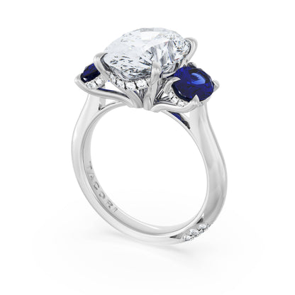 Oval 3-Stone Engagement Ring in Blue Sapphire
