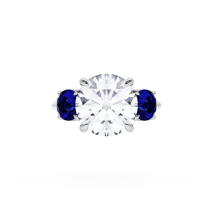 Round 3-Stone Engagement Ring in Blue Sapphire