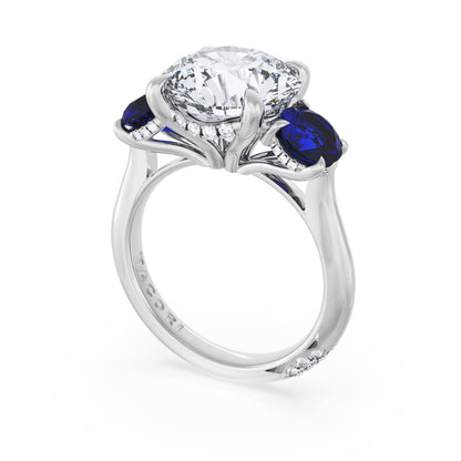 Round 3-Stone Engagement Ring in Blue Sapphire