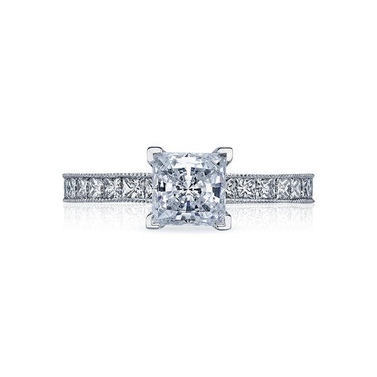 Tacori 18k White Gold Sculpted Crescent Princess Diamond Engagement Ring Setting (0.7 CTW)