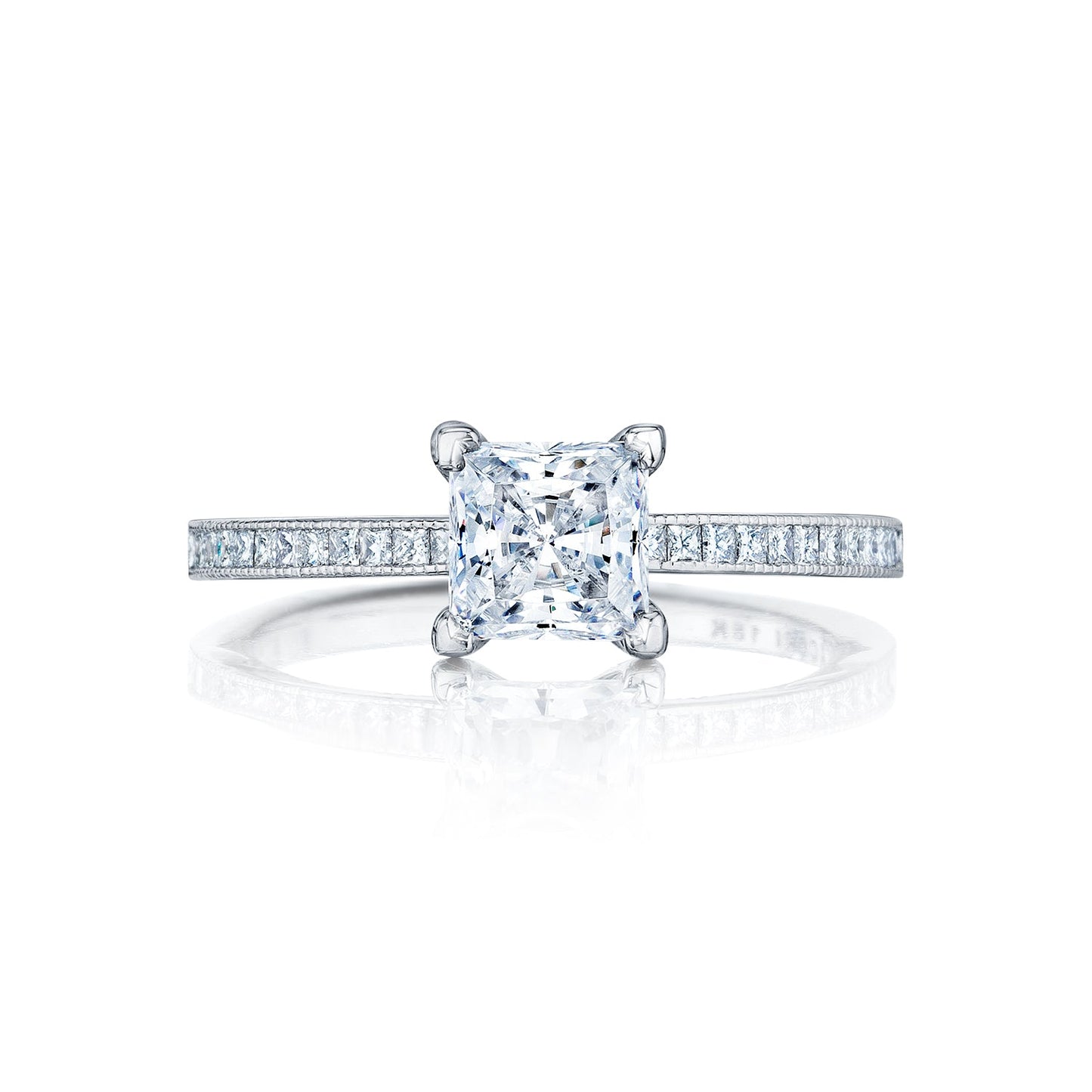 Tacori Platinum Petite Crescent Princess Diamond Engagement Ring Setting (0.28CTW)