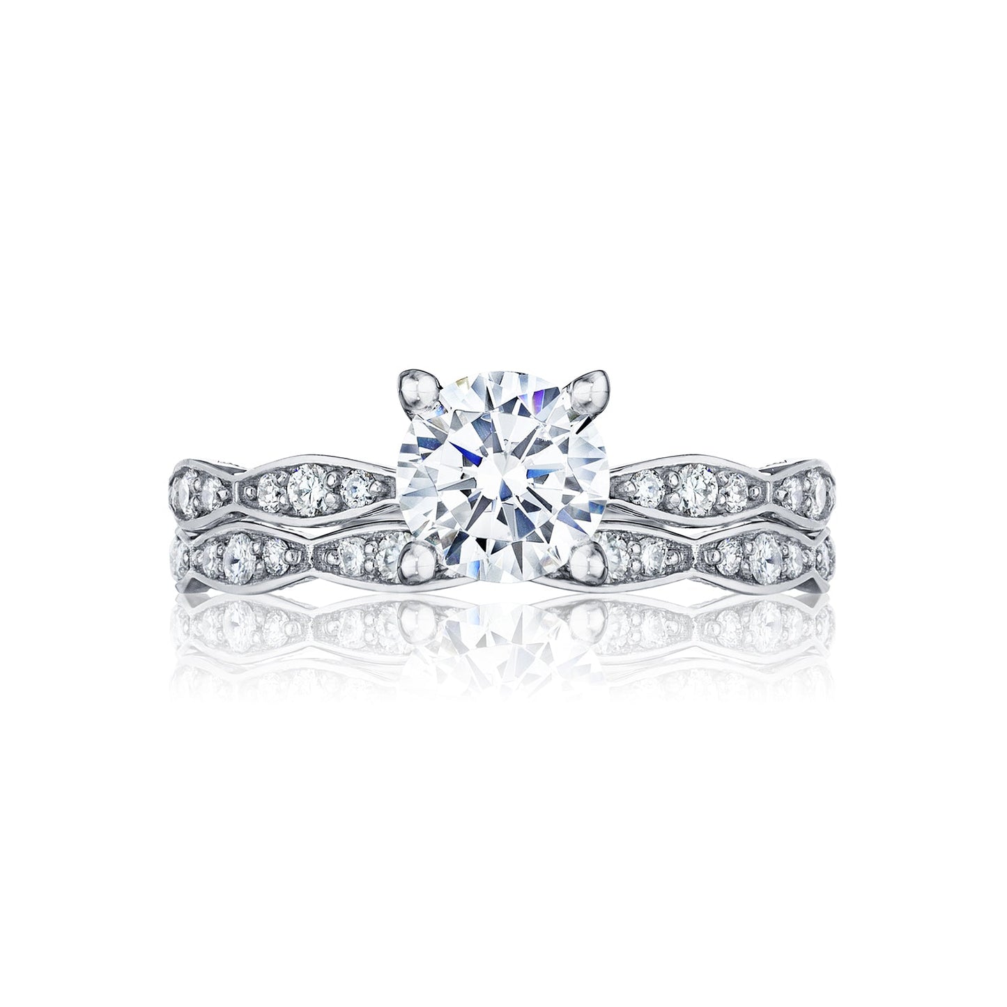 Tacori Platinum Sculpted Crescent Round Diamond Engagement Ring Setting (0.15 CTW)