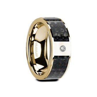 GAUFRID Flat 14K Yellow Gold Ring with Blue Dinosaur Bone Inlay & White Diamond Setting - 8mm