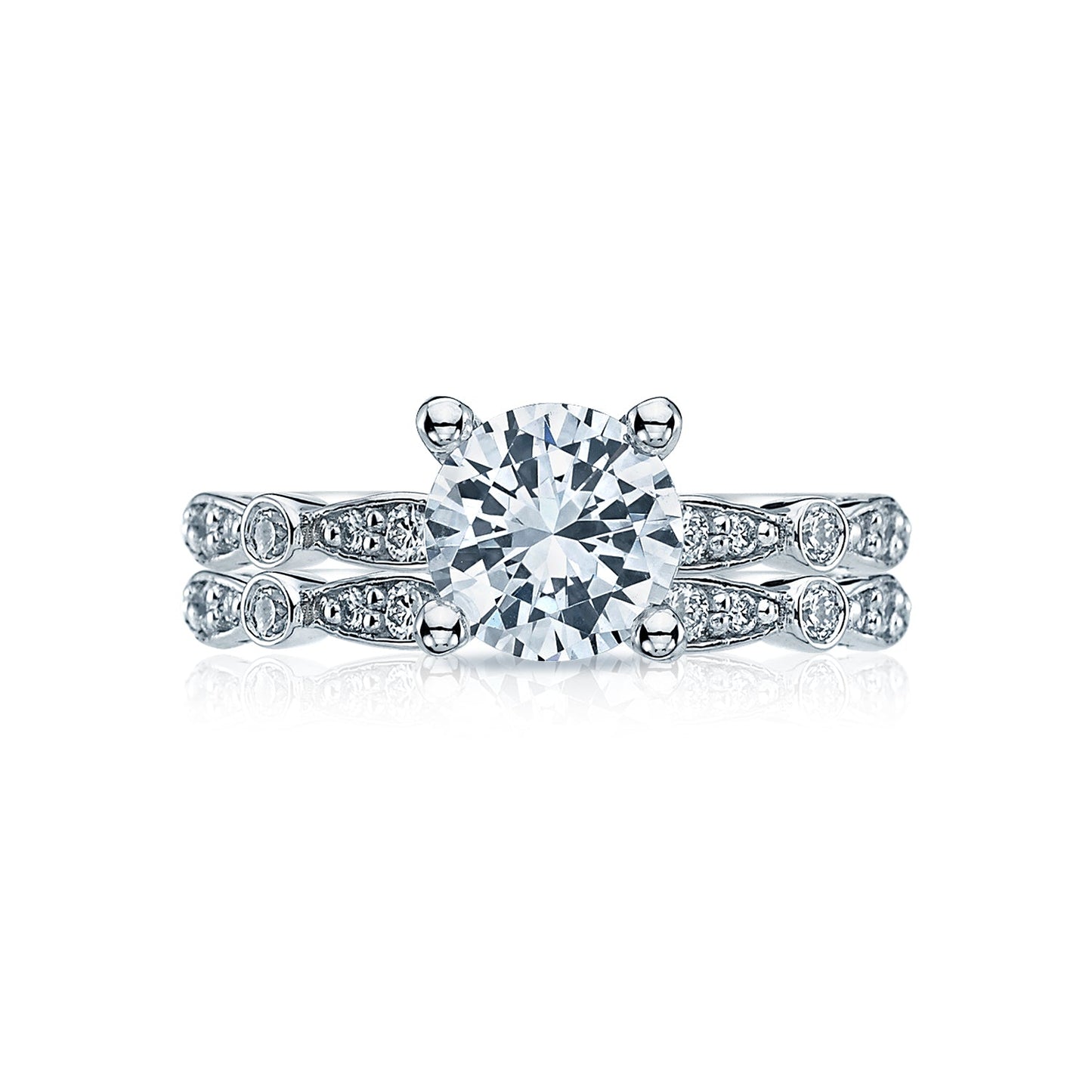 Tacori 18k White Gold Sculpted Crescent Round Diamond Engagement Ring Setting (0.17 CTW)