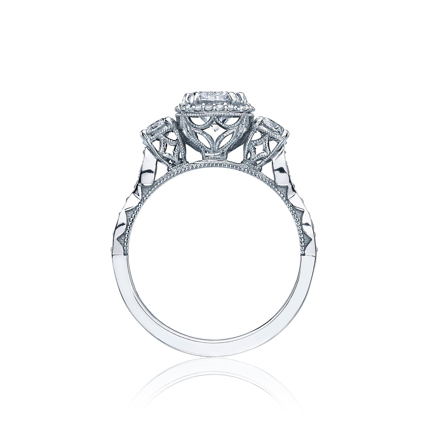 Tacori 18k White Gold Dantela Round Diamond Engagement Ring Setting (0.6 CTW)