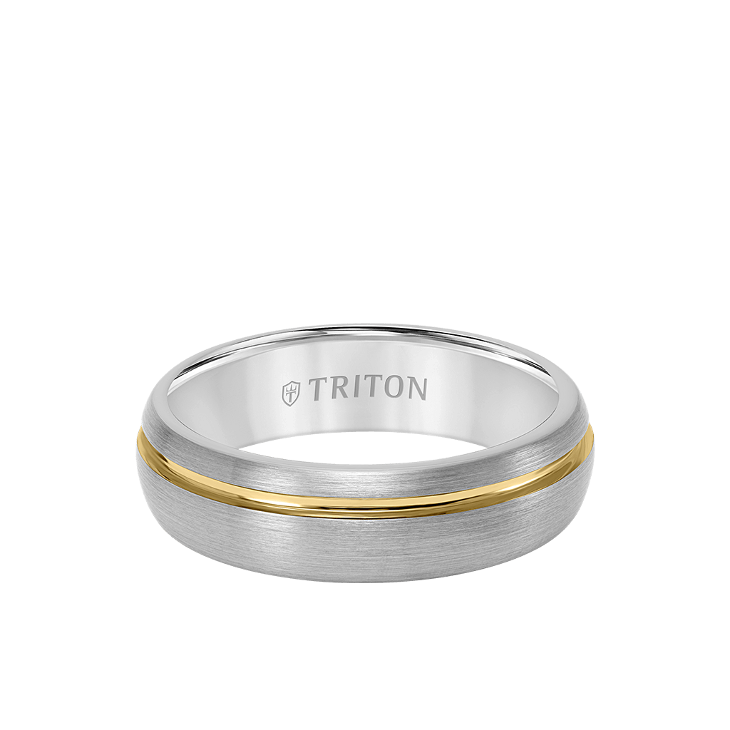 6.5MM Tungsten Carbide Ring with Two-Tone Asymmetrical Design and Brushed Finish