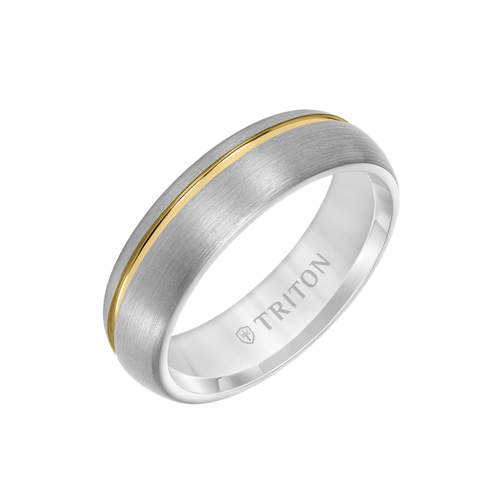 6.5MM Tungsten Carbide Ring with Two-Tone Asymmetrical Design and Brushed Finish