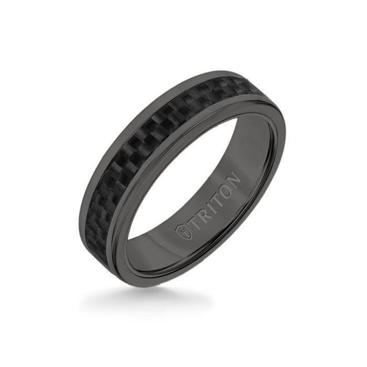 6MM Black Tungsten Carbide Ring - Twill Carbon Fiber Insert with Round Edge