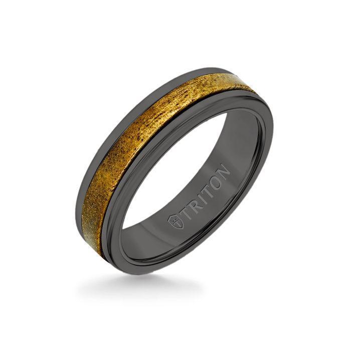 6MM Black Tungsten Carbide Ring - Wood Insert with Round Edge