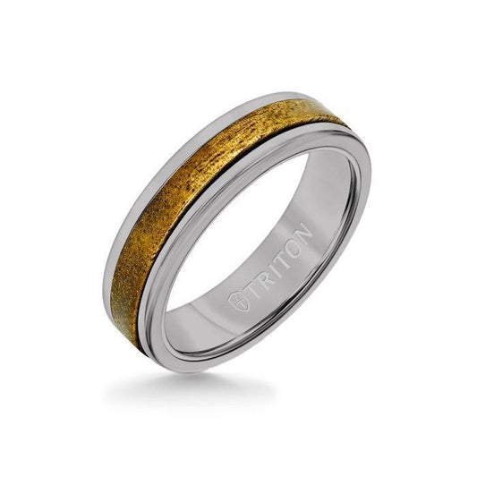 6MM Grey Tungsten Carbide Ring - Wood Insert with Round Edge