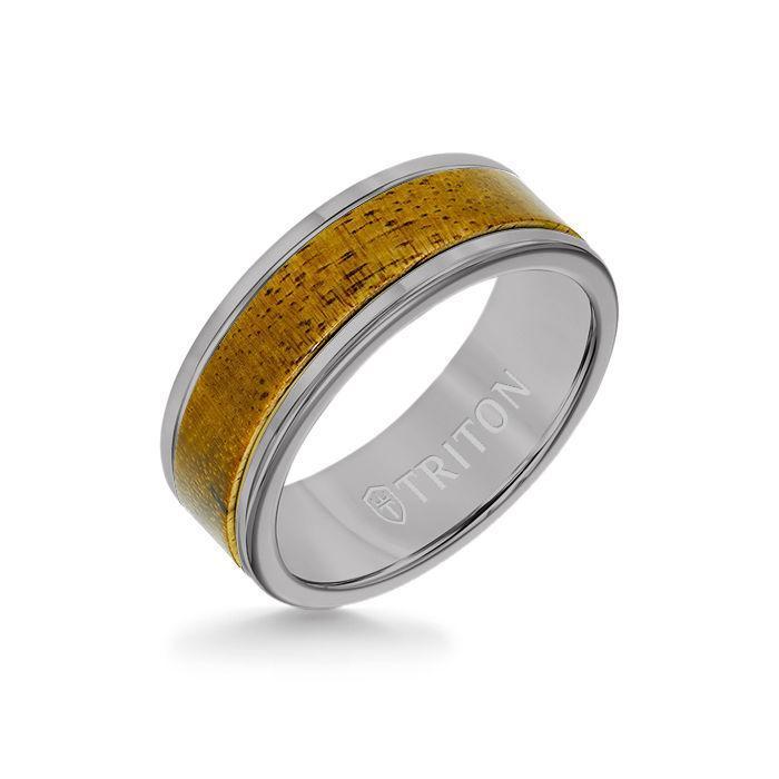 8MM Grey Tungsten Carbide Ring - Wood Insert with Round Edge