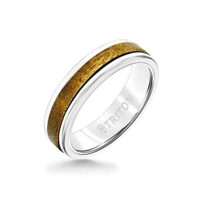 6MM White Tungsten Carbide Ring - Wood Insert with Round Edge