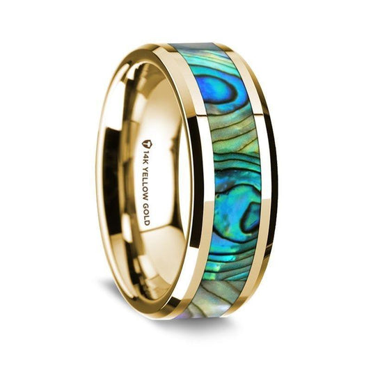 NACRE Beveled Polished 14K Yellow Gold Mother of Pearl Inlay - 8mm - Thorsten Rings