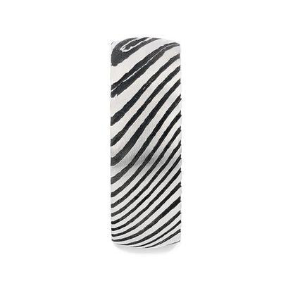 STARK Black Domed Brushed Damascus Steel Men's Wedding Band with Vivid Etched Design- 6mm & 8mm