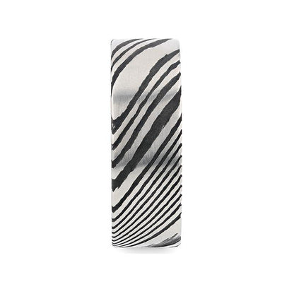 HANZO Black Flat Brushed Damascus Steel Men's Wedding Band with Vivid Etched Design- 6mm & 8mm