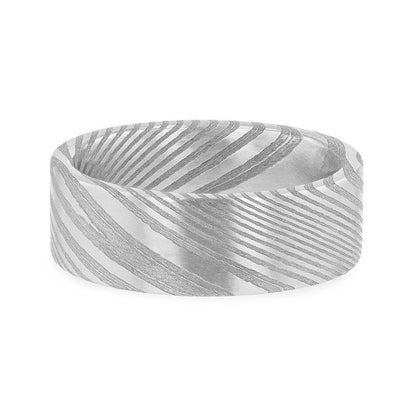 XANDER Grey Flat Brushed Damascus Steel Men's Wedding Band with Vivid Etched Design - 6mm & 8mm