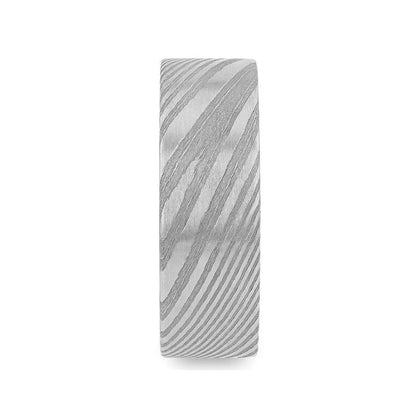 XANDER Grey Flat Brushed Damascus Steel Men's Wedding Band with Vivid Etched Design - 6mm & 8mm