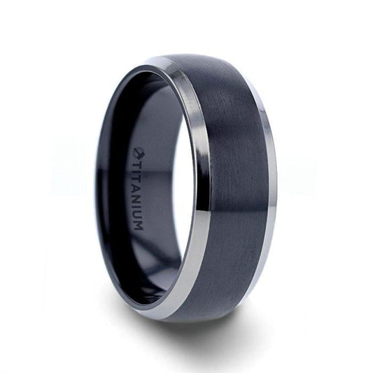 NOLAN Brushed Domed Black Titanium Wedding Band with Polished Beveled Edges - 8mm - Thorsten Rings