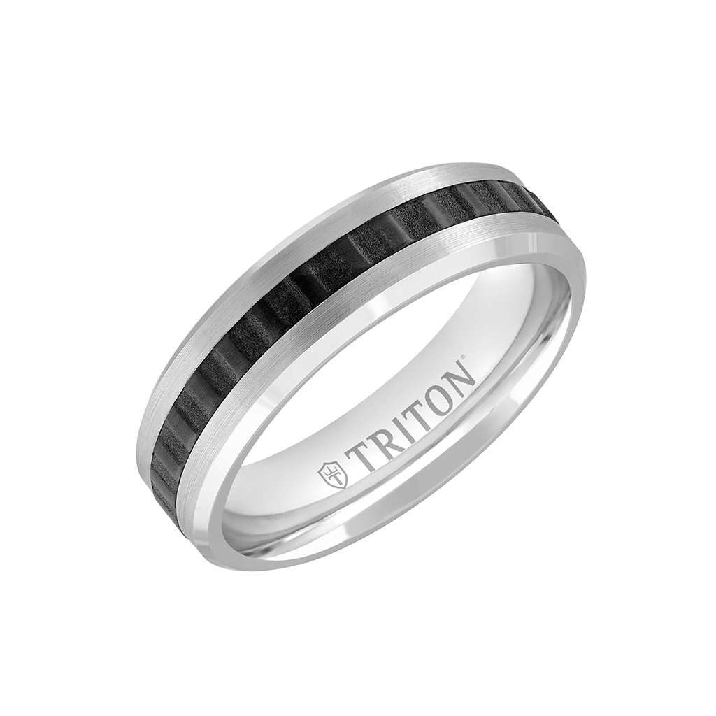 6MM 14k Gold Ring + Black Titanium Accordion Inlay with Bevel Edge