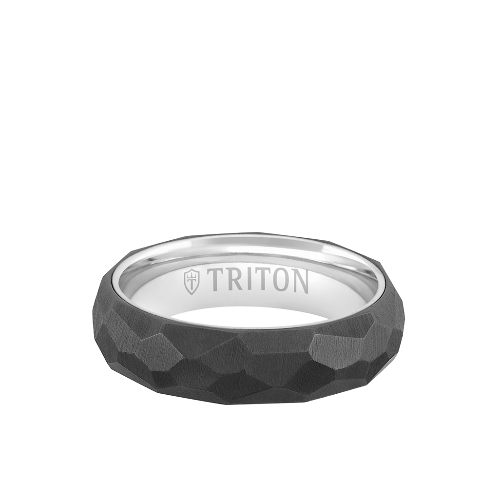 6MM 14k Gold Ring + Black Titanium Inlay with Faceted Profile and Bevel Edge