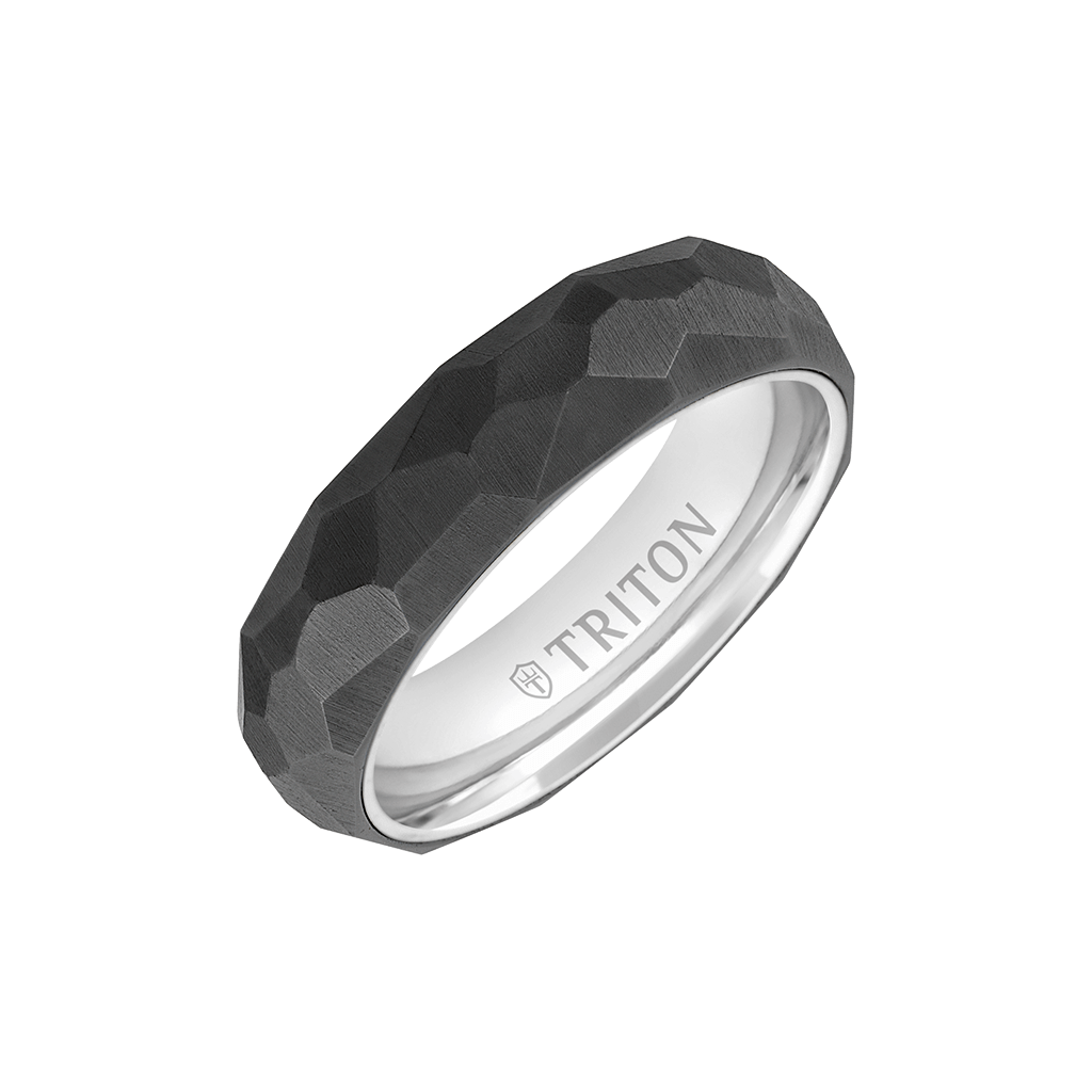 6MM 14k Gold Ring + Black Titanium Inlay with Faceted Profile and Bevel Edge