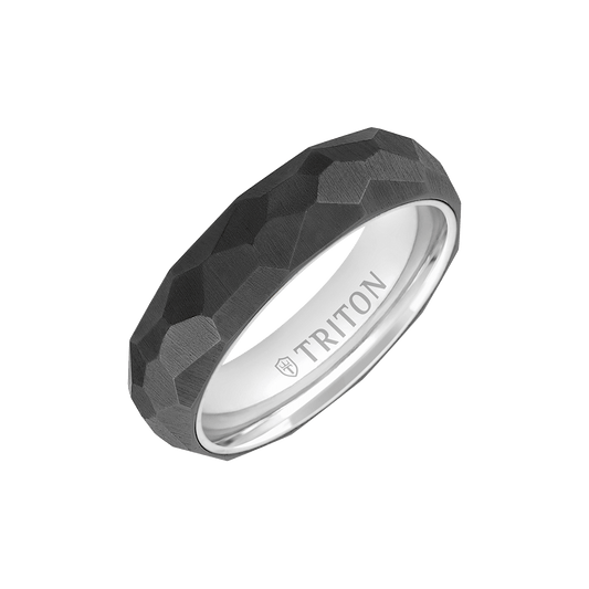 6MM 14k Gold Ring + Black Titanium Inlay with Faceted Profile and Bevel Edge