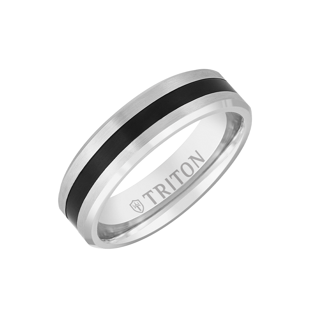 6MM 14k Gold Ring + Black Titanium Thin Flat Inlay with Bevel Edge