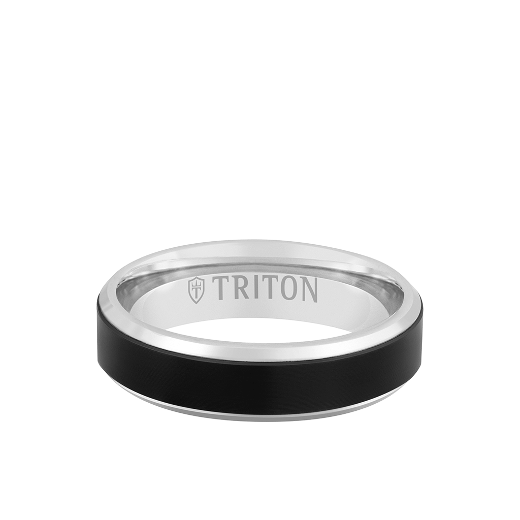 6MM 14k Gold Ring + Black Titanium Wide Inlay with Bevel Edge