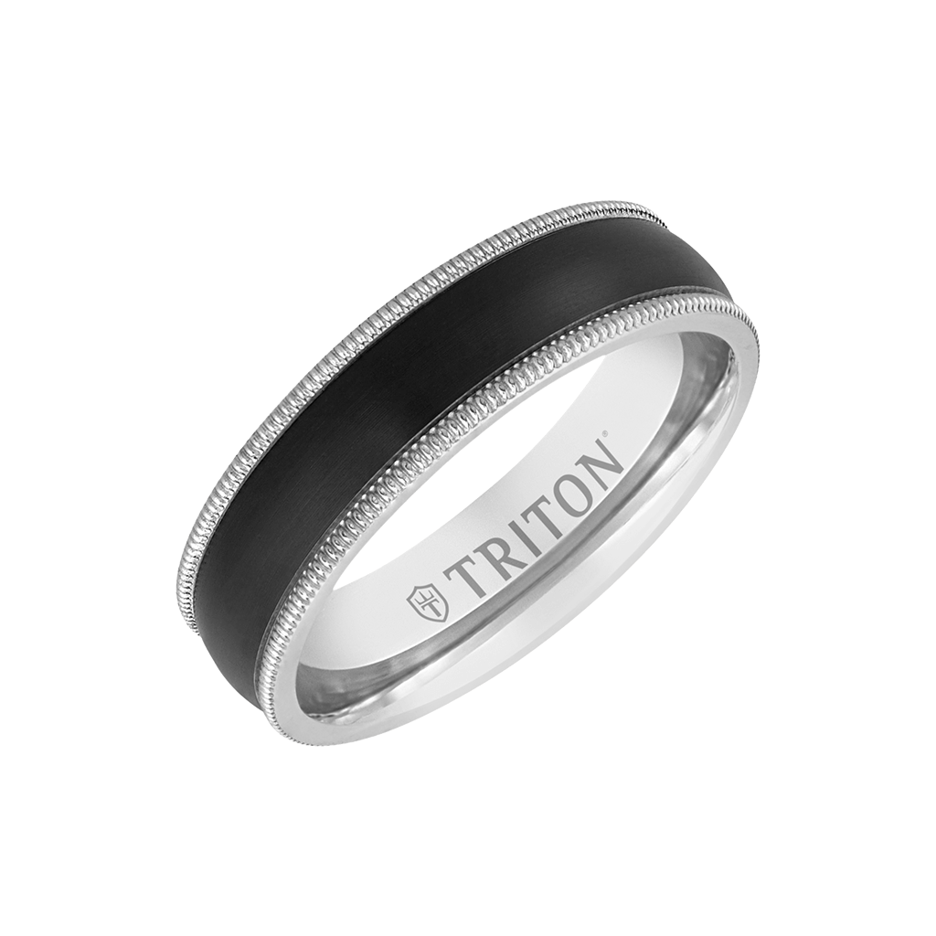 6MM 14k Gold Ring + Black Titanium Inlay with Milgrain Edge