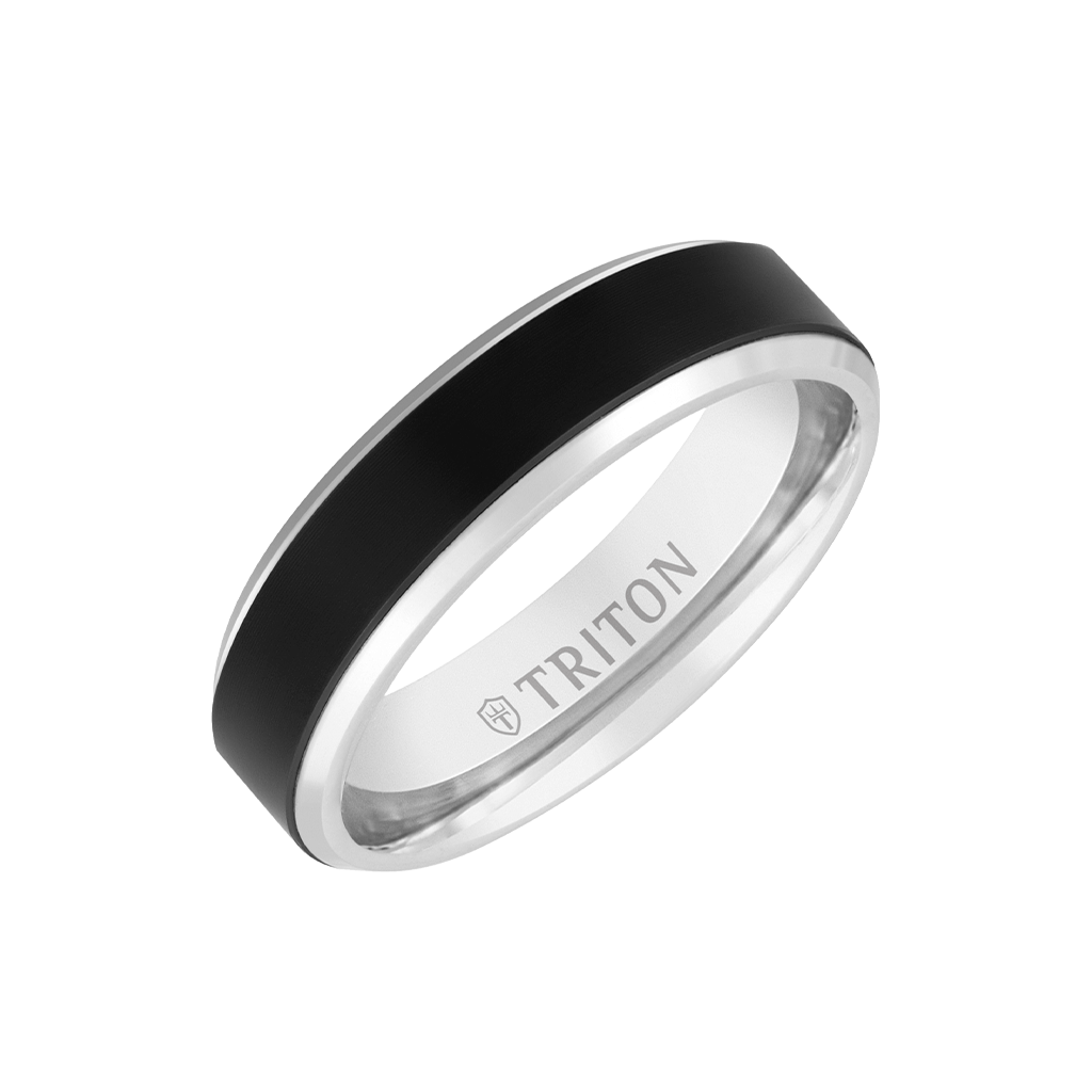 6MM 14k Gold Ring + Black Titanium Wide Inlay with Bevel Edge