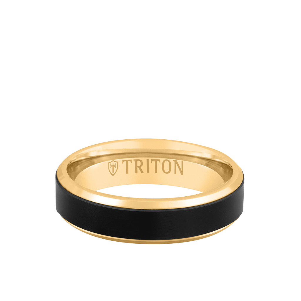 6MM 14k Gold Ring + Black Titanium Wide Inlay with Bevel Edge