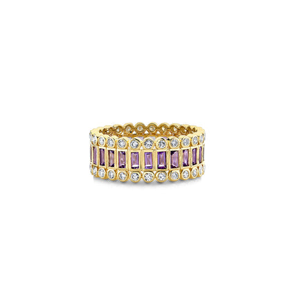 Gold Baguette & Round Bezel Stacked Eternity Ring