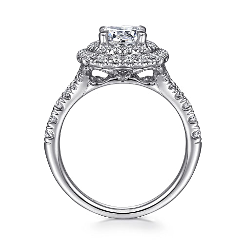 Gabriel & Co | Lexie - 14k White Gold Cushion Double Halo Round Diamond Engagement Ring