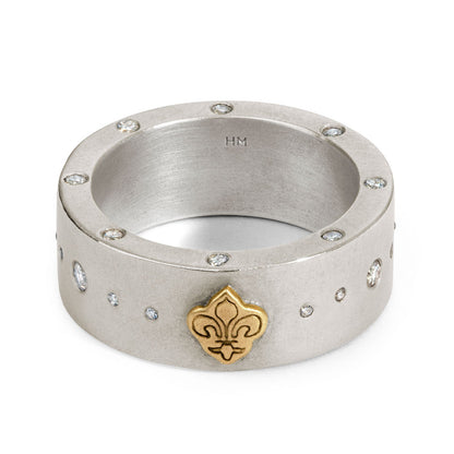 8mm Diamond Fleur De Lis Thick Ring