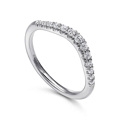 Gabriel & Co. AN10963W44JJ Curved 14K White Gold French Pavé Diamond Wedding Band