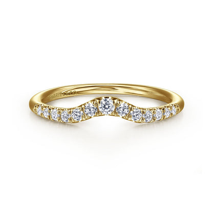 Curved 14K Yellow Gold French Pavé Diamond Wedding Band
