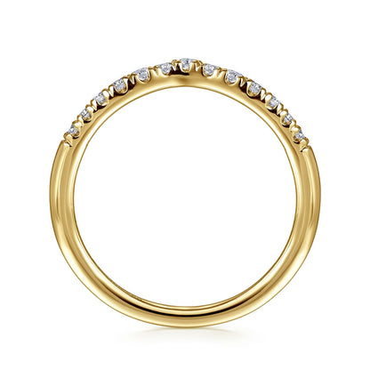 Curved 14K Yellow Gold French Pavé Diamond Wedding Band