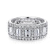 Wide 14K White Gold Emerald Cut and Round Diamond Anniversary Band