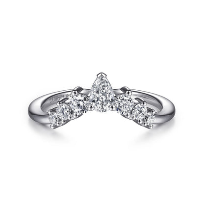 14K White Gold Curved Pear Shape and Round Diamond Anniversary Band