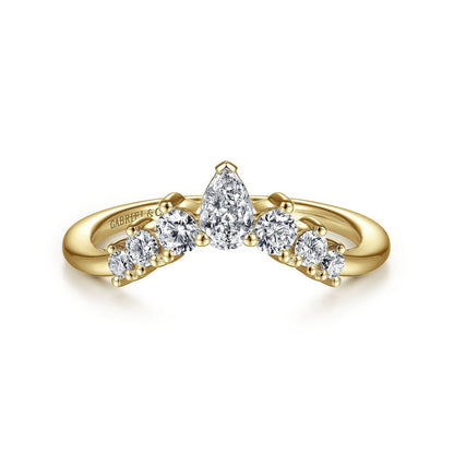 Curved-14K Yellow Gold Pear Shape and Round Diamond Anniversary Band