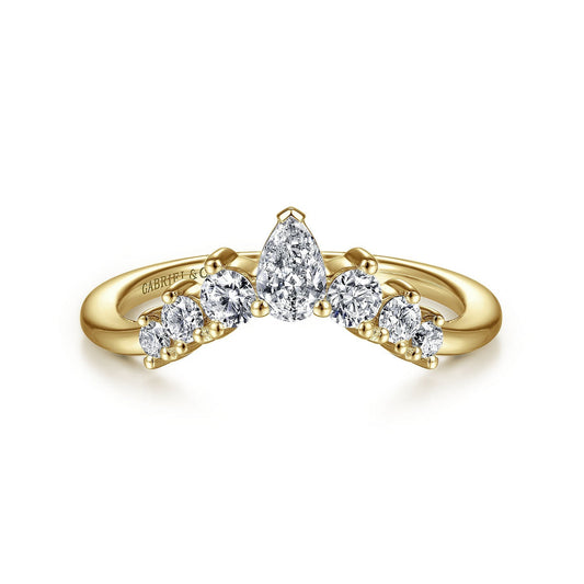 Curved-14K Yellow Gold Pear Shape and Round Diamond Anniversary Band