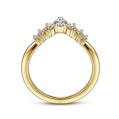 Curved-14K Yellow Gold Pear Shape and Round Diamond Anniversary Band