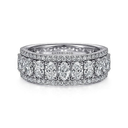 Gabriel & Co. AN15317W44JJ Wide 14K White Gold Oval and Round Diamond Anniversary Band