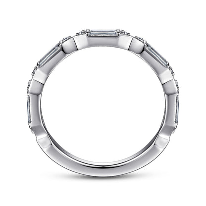 14K White Gold Channel Set Baguette and Round Diamond Anniversary Band