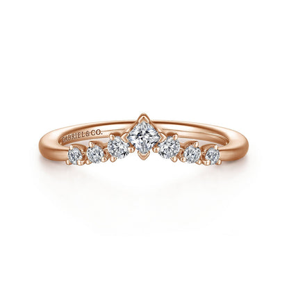Curved 14K Rose Gold Princess Cut and Round Diamond Anniversary Band