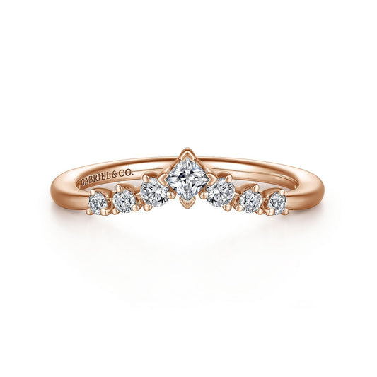 Curved 14K Rose Gold Princess Cut and Round Diamond Anniversary Band
