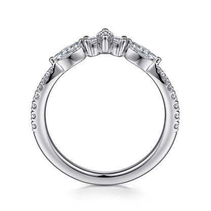 Curved 14K White Gold Marquise and Round Diamond Anniversary Band