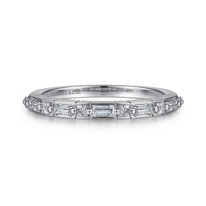 14K White Gold Baguette and Princess Cut Diamond Anniversary Band